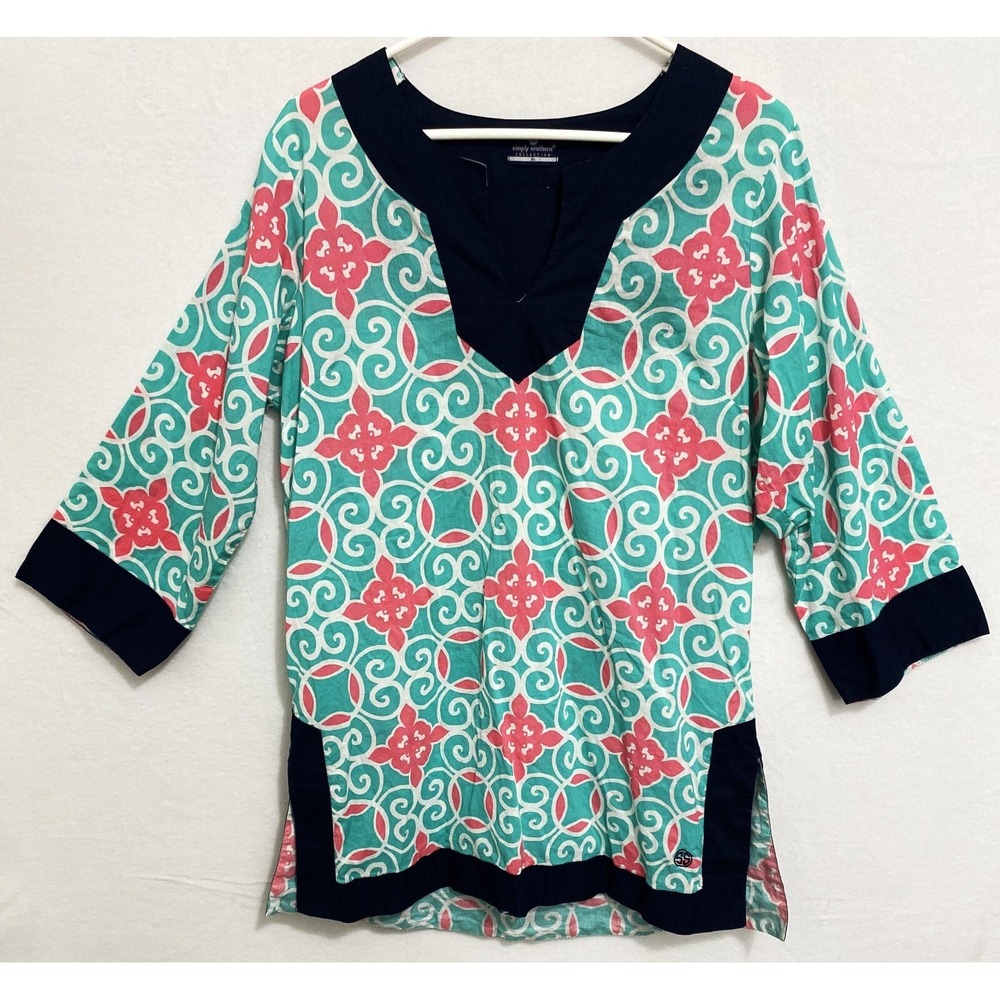Simply Southern Blouse Women's Size XL 3/4 Sleeve Tunic V Neck Lightweight Top
